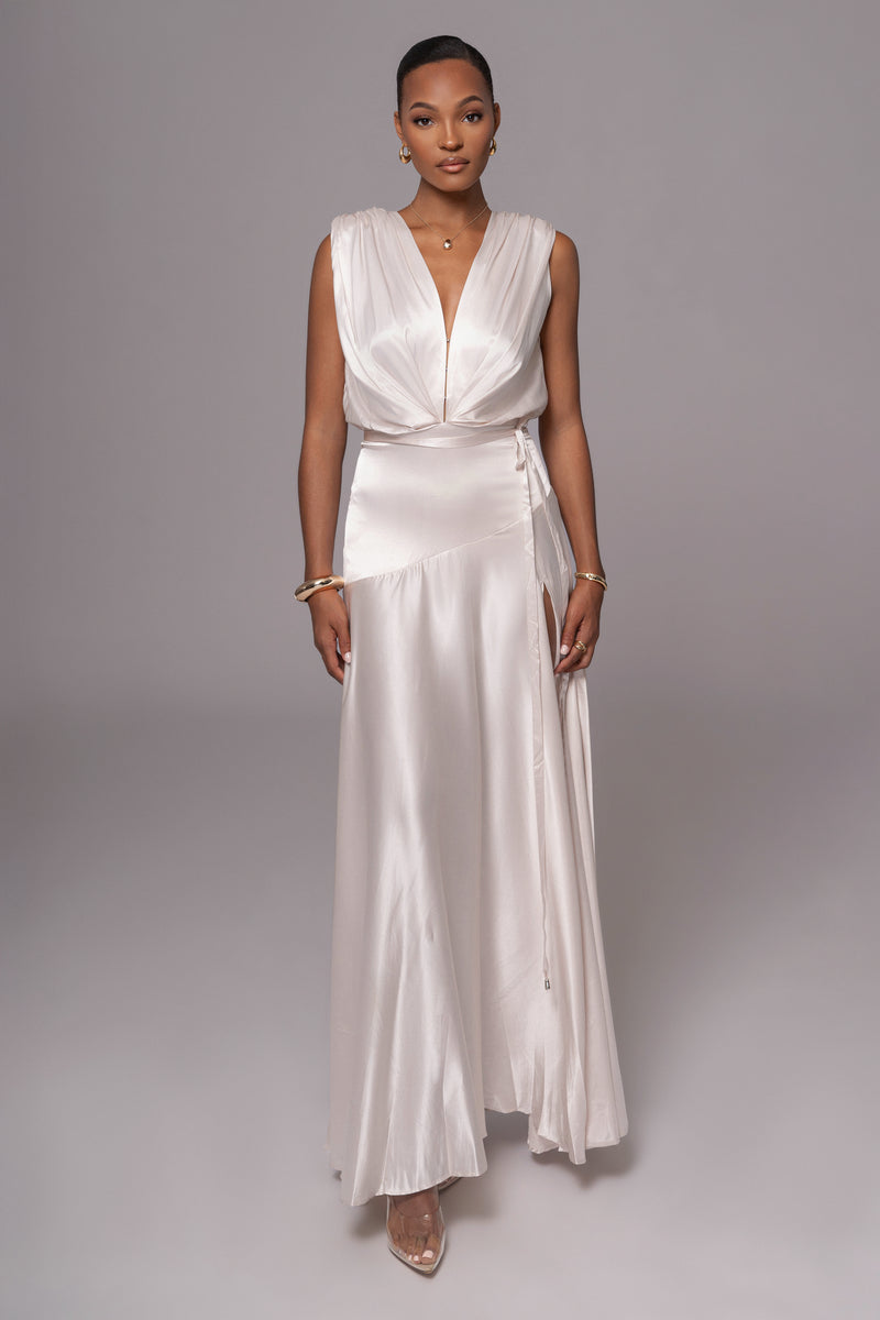 Champagne Amalia Satin Maxi Dress