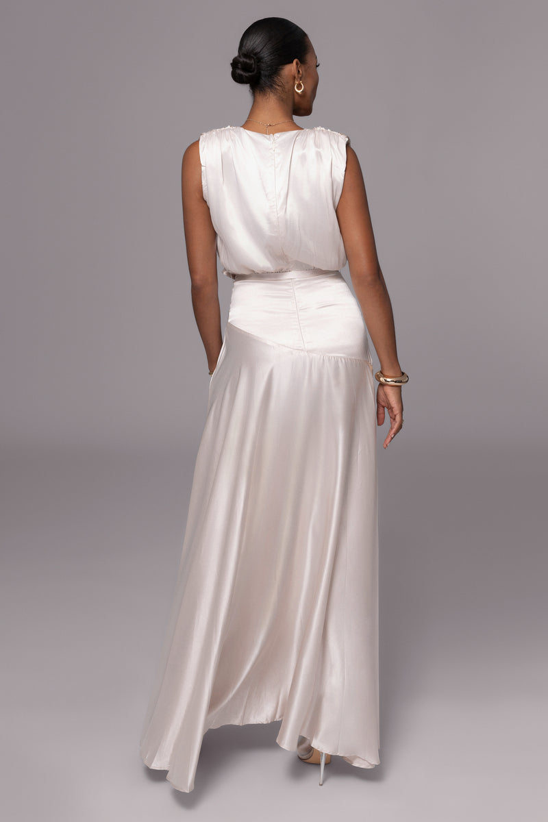 Champagne Amalia Satin Maxi Dress