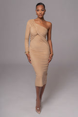 Beige Dayanna Suede Midi Dress