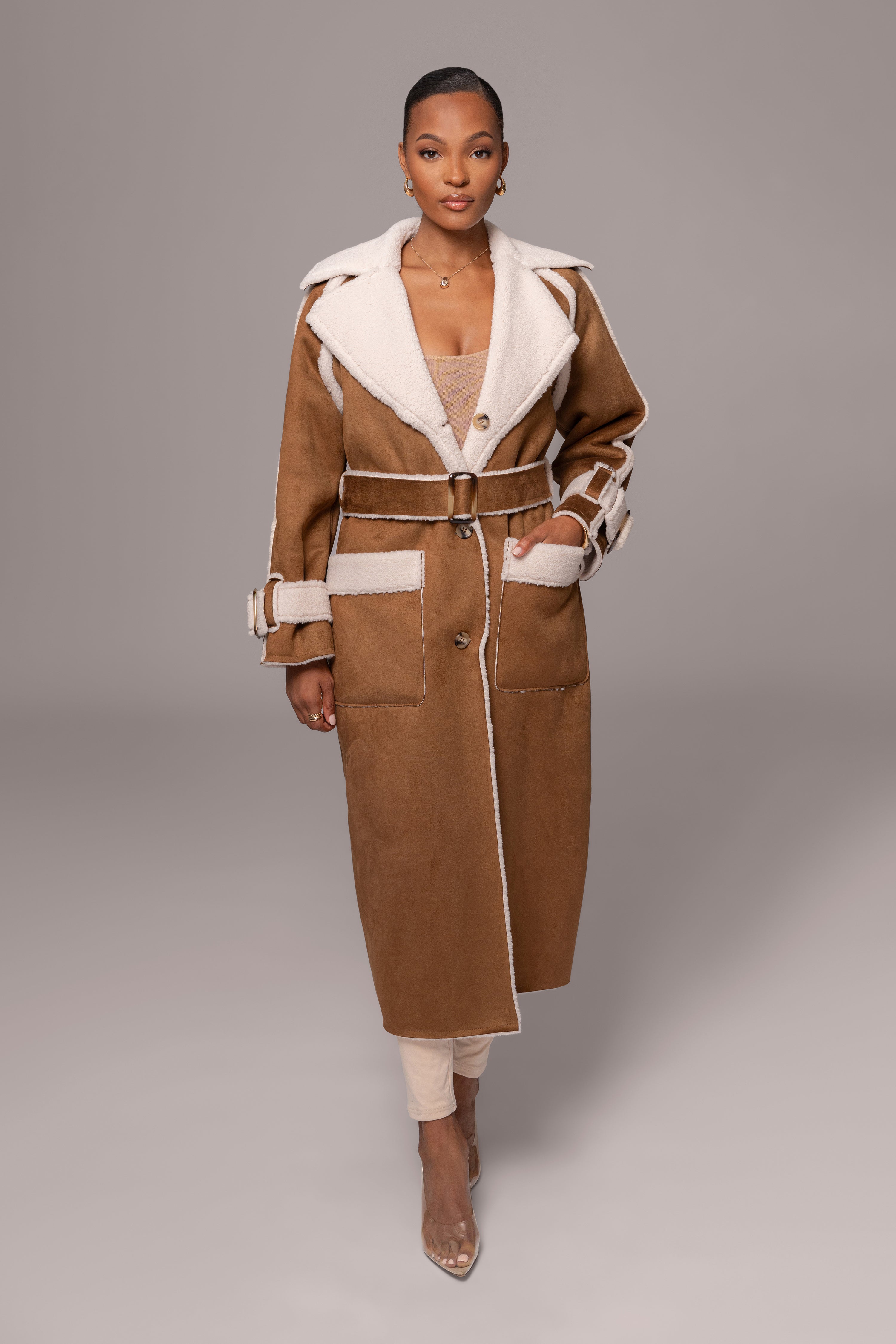 Tan Suede And Sherpa Reversible Coat - JLUXLABEL