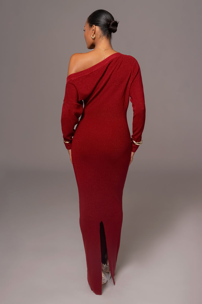 Red Night Shimmers Asymmetrical Maxi Dress