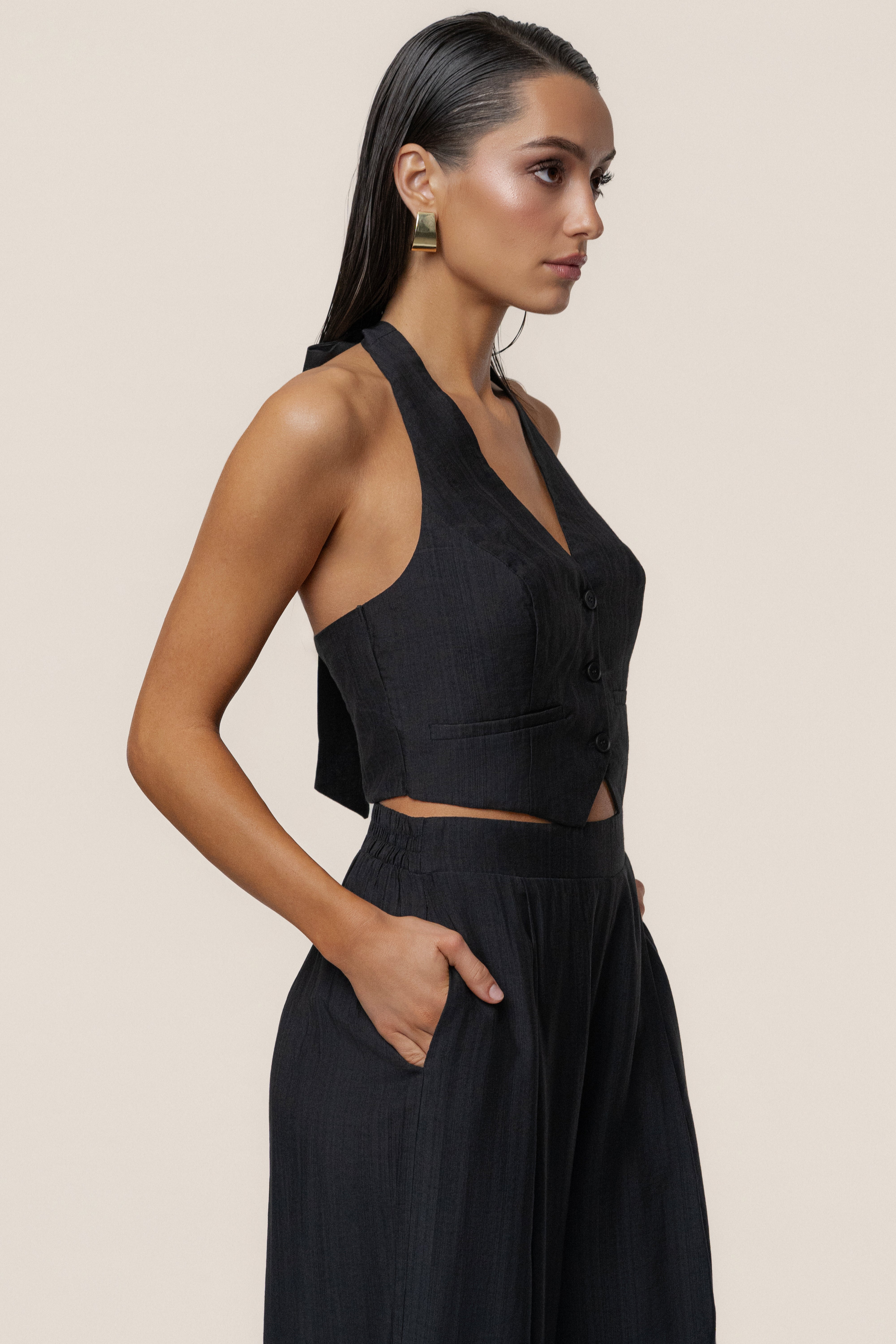 PLEATS PLEASE フリンジ付きGジャン・パンツセット Black Tropical Daze Pant Set