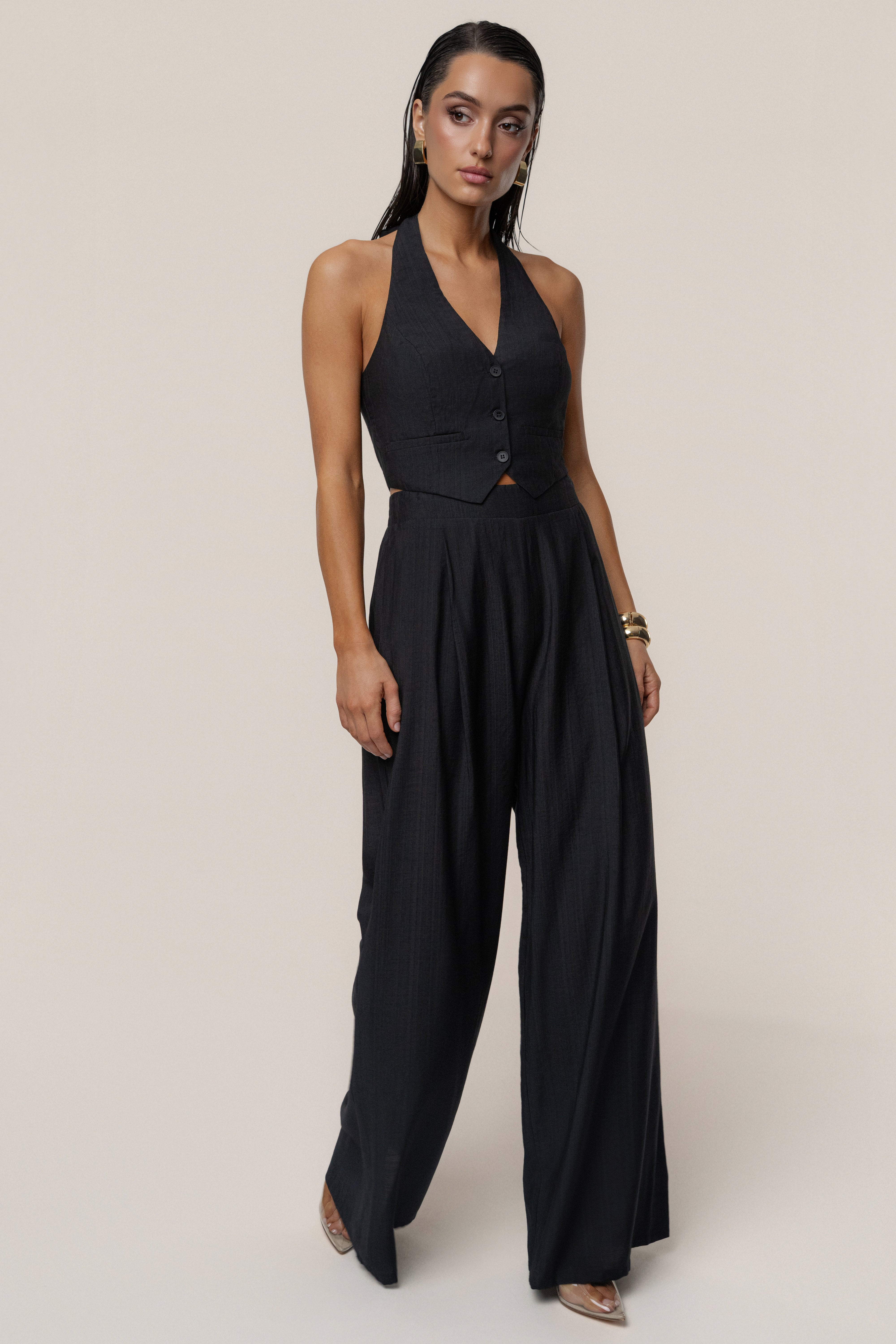 PLEATS PLEASE フリンジ付きGジャン・パンツセット Black Tropical Daze Pant Set