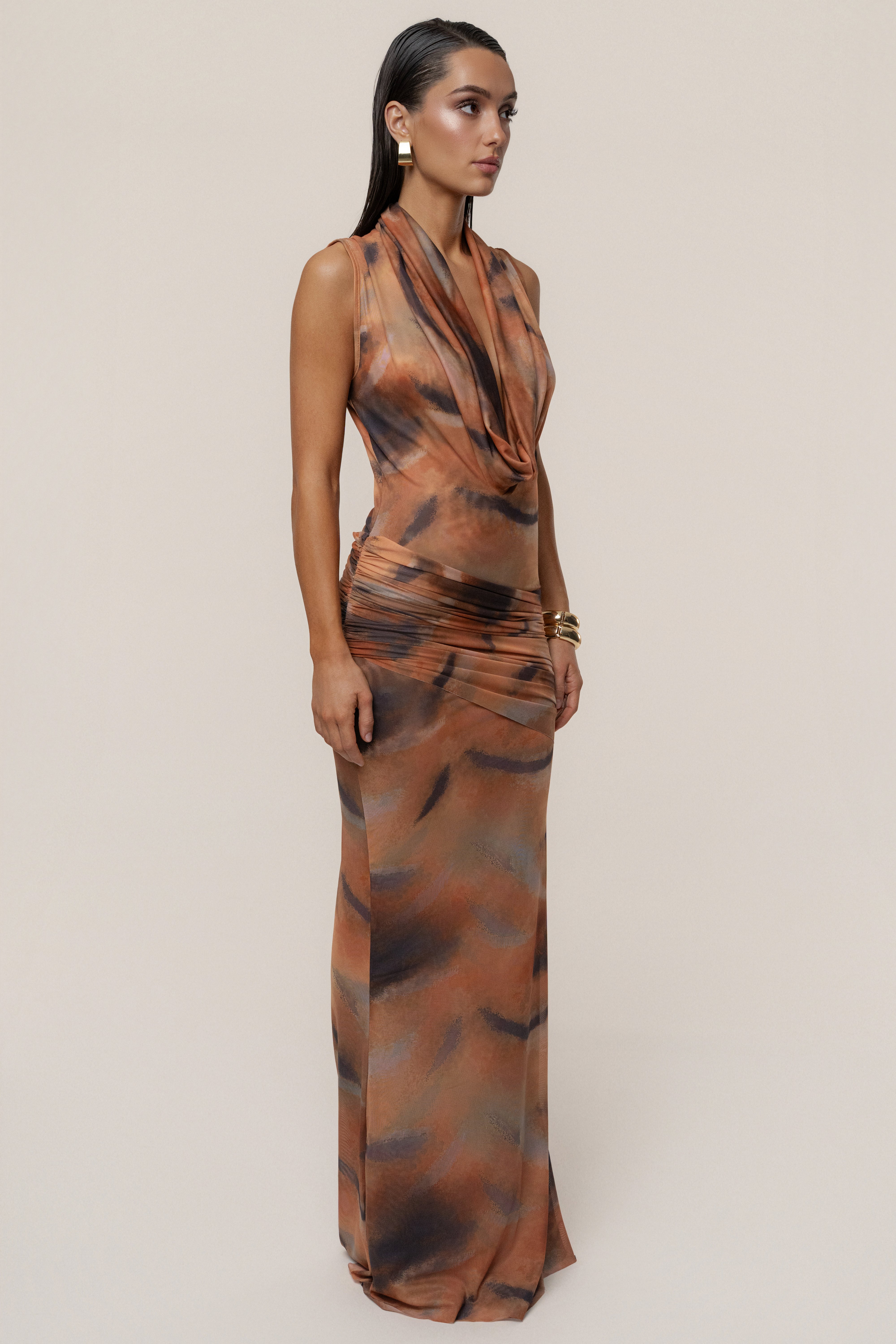 Tan Josephine Print Maxi Dress