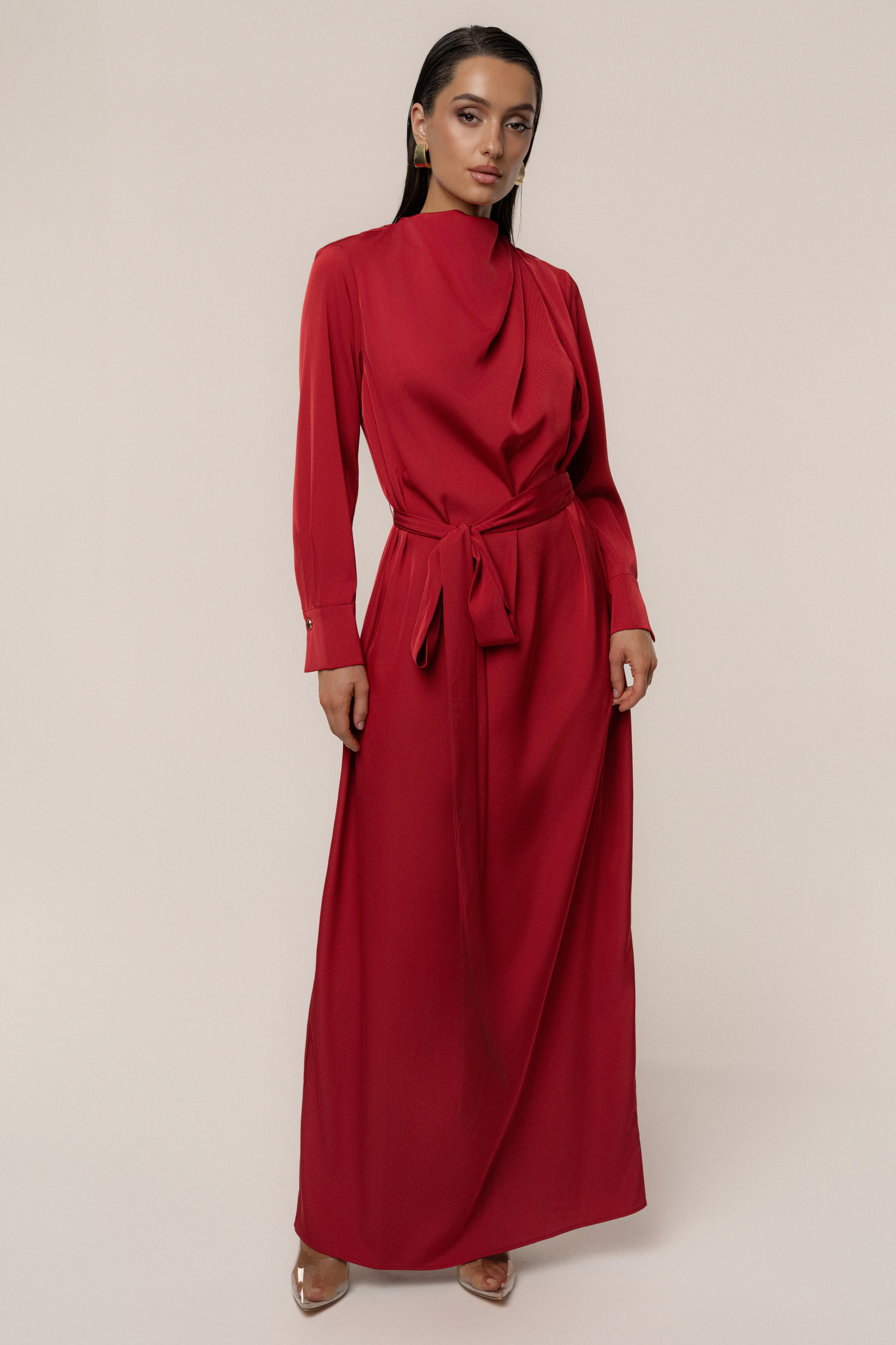 Red Victoria Satin Maxi Dress - JLUXLABEL