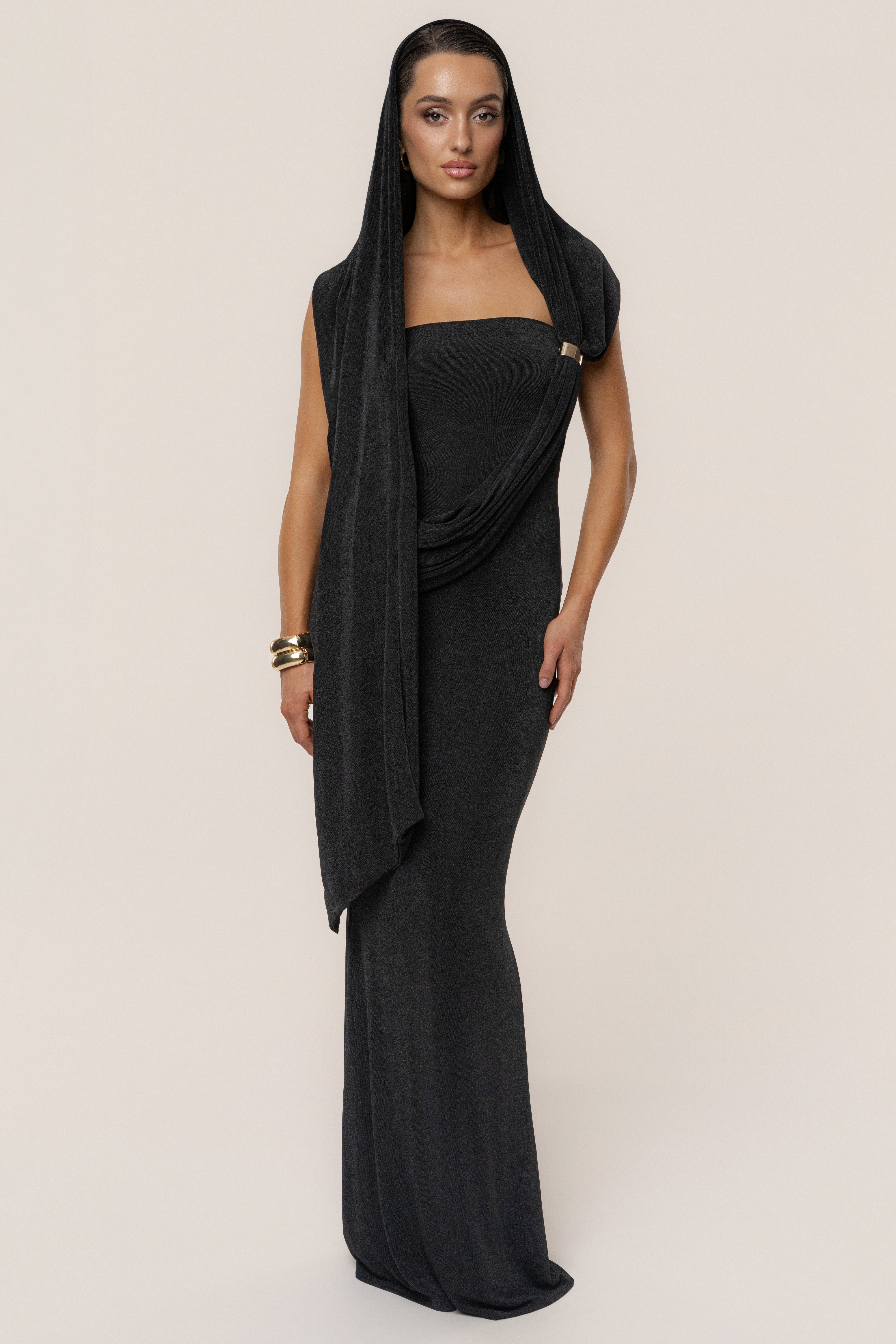 Black Golden Veil Maxi Dress