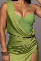 Green Kristiana Slit Dress - JLUXLABEL