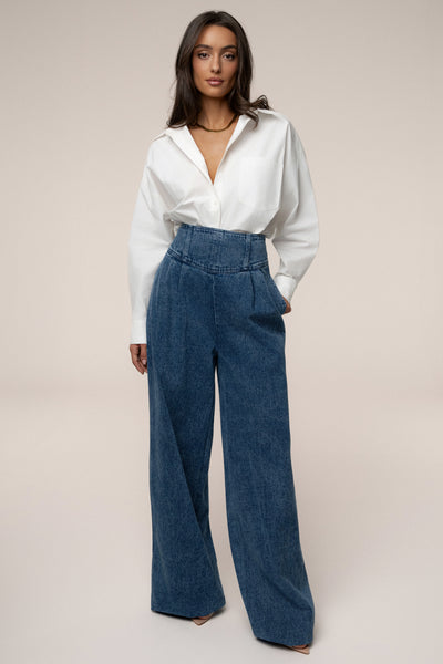 Medium Wash Denim Legacy Pleated Pants