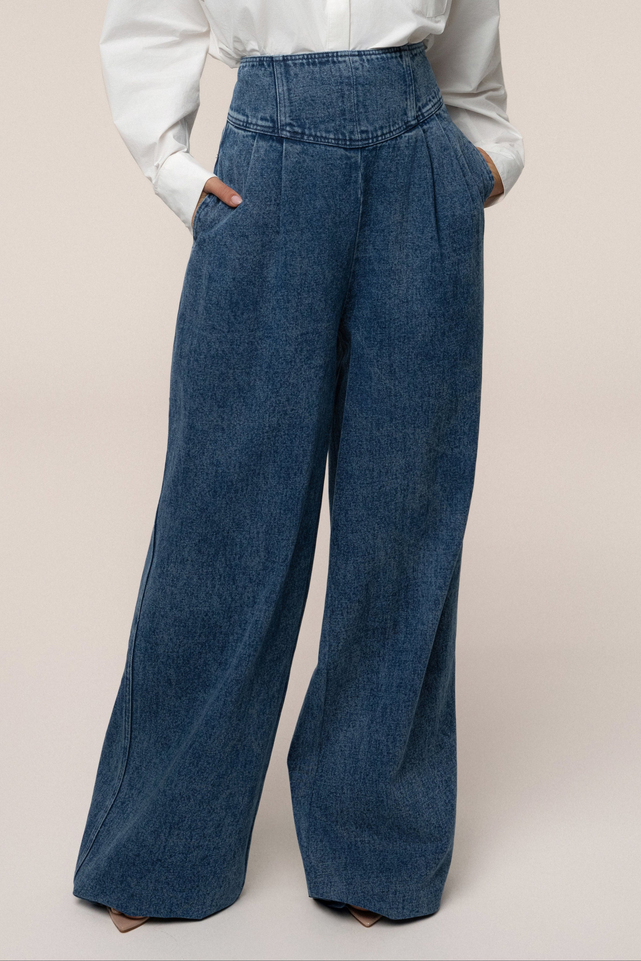 Medium Wash Denim Legacy Pleated Pants