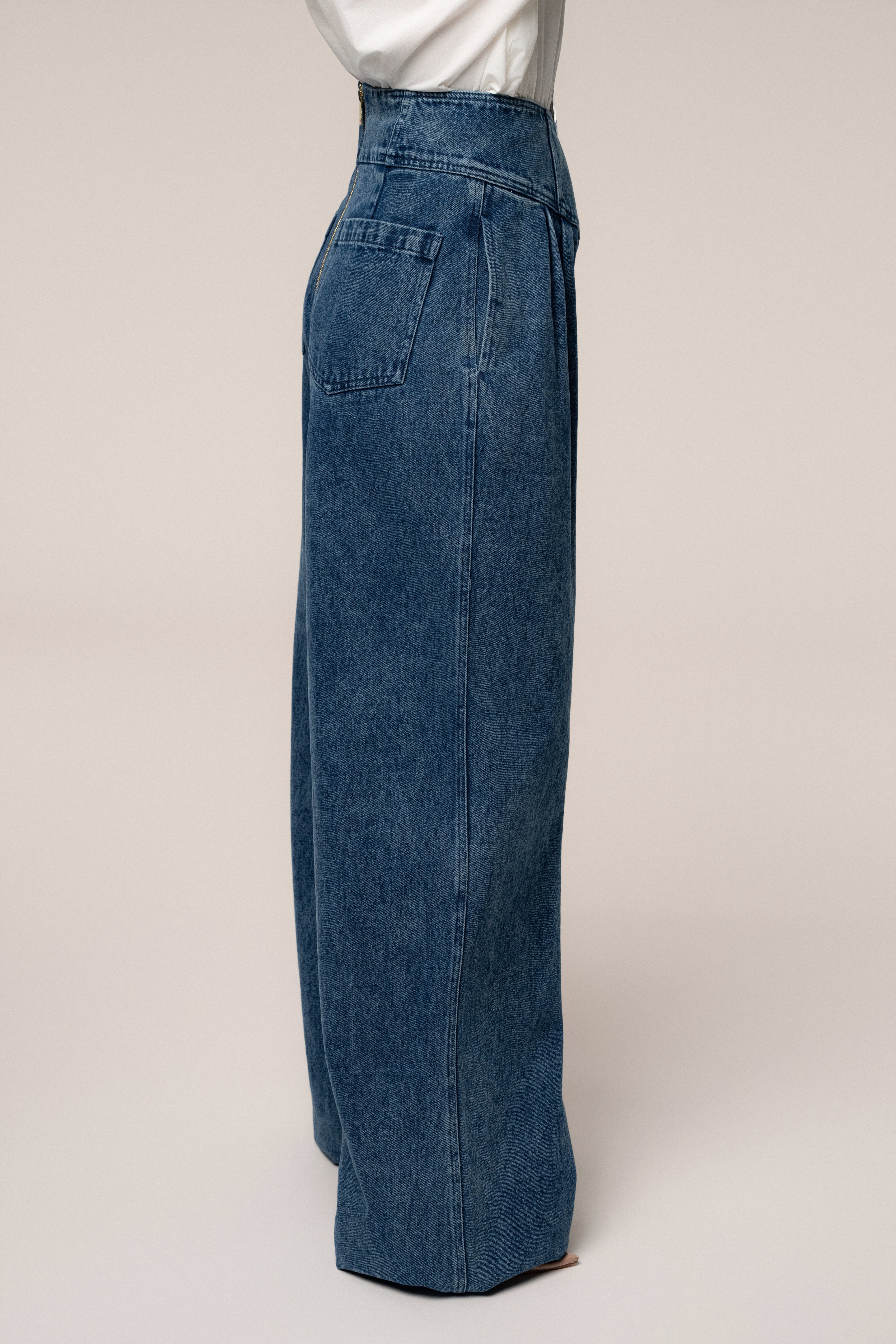 Medium Wash Denim Legacy Pleated Pants - JLUXLABEL