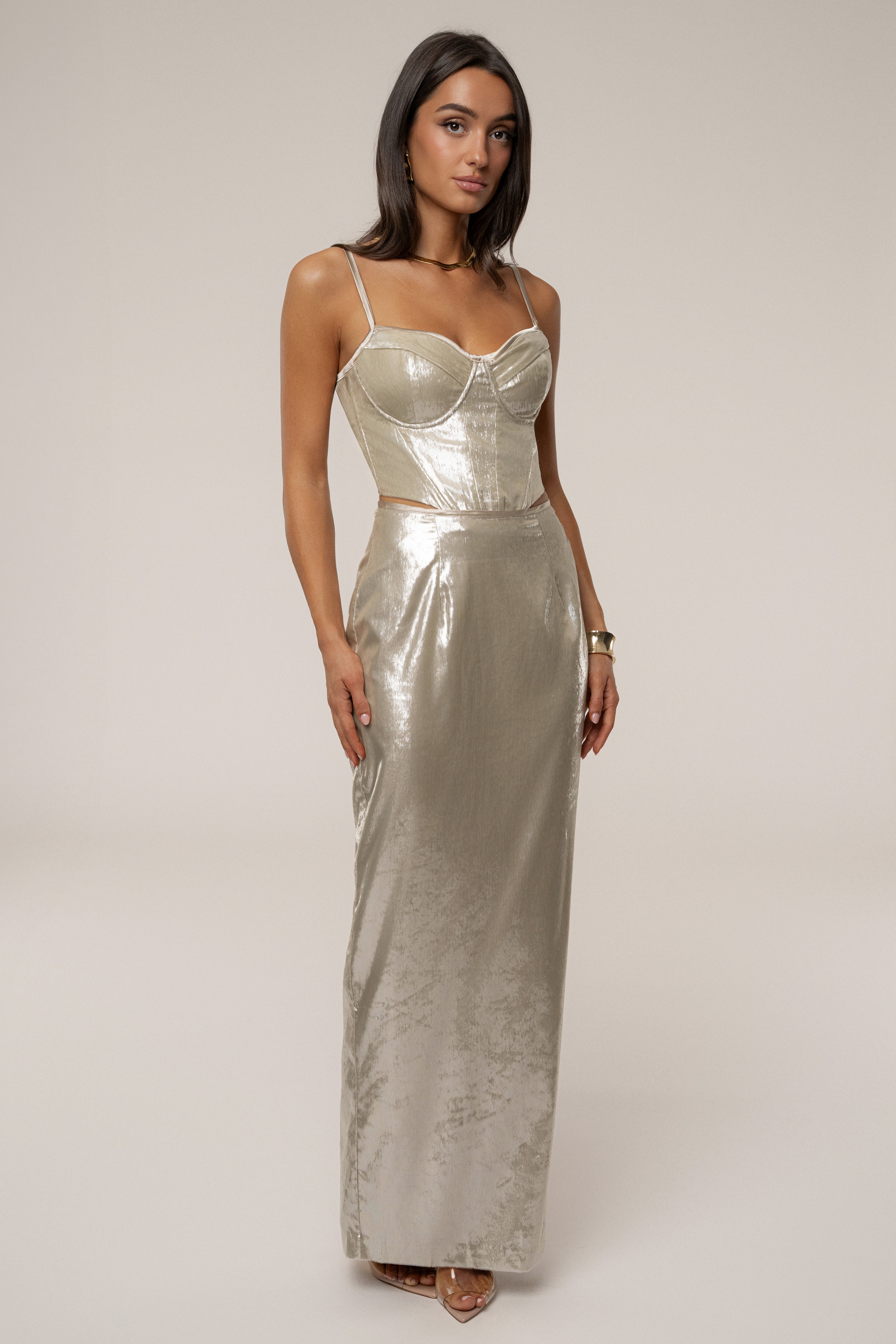 Beige Illuminate Maxi Skirt - JLUXLABEL