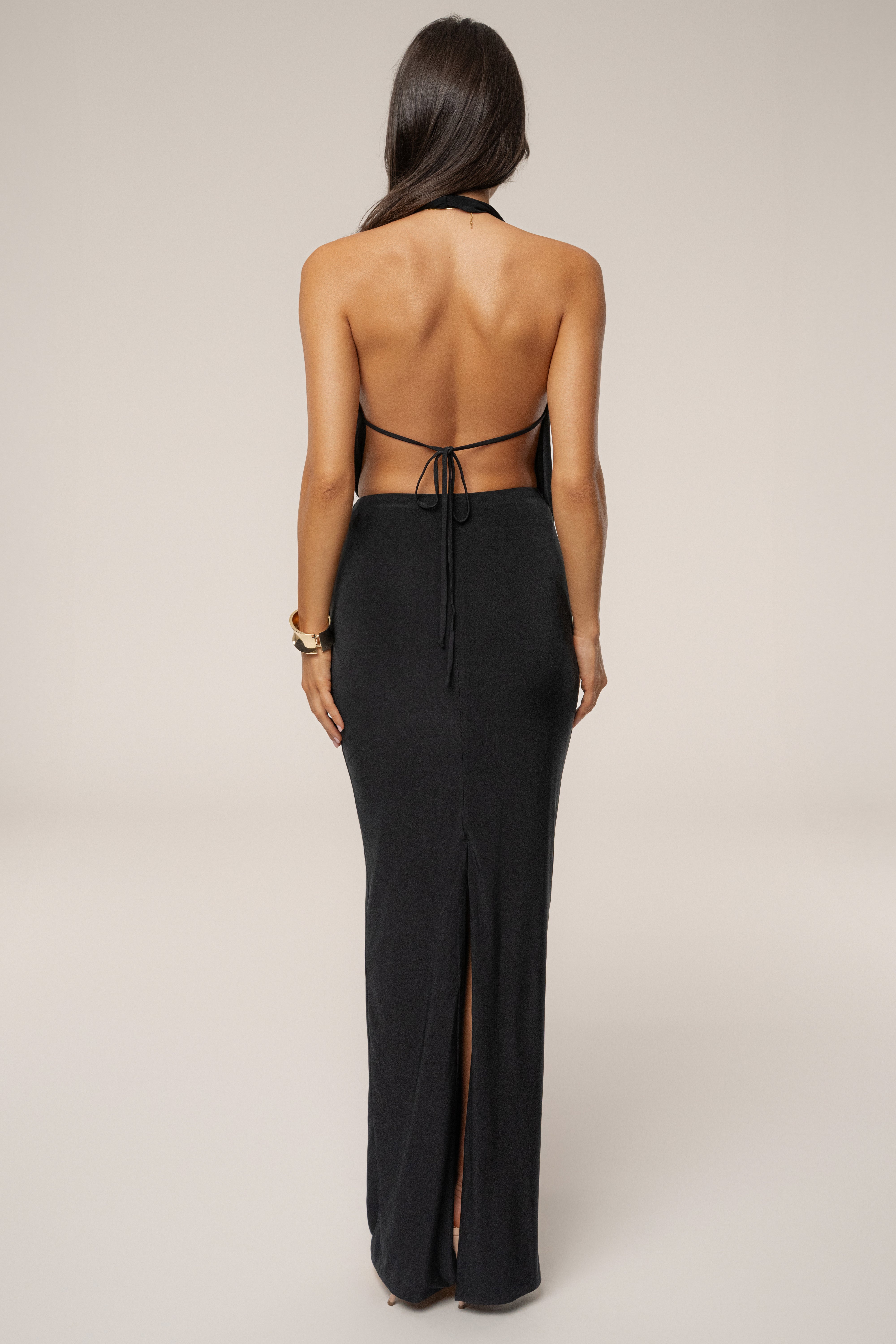 Black Dawn Draped Maxi Dress