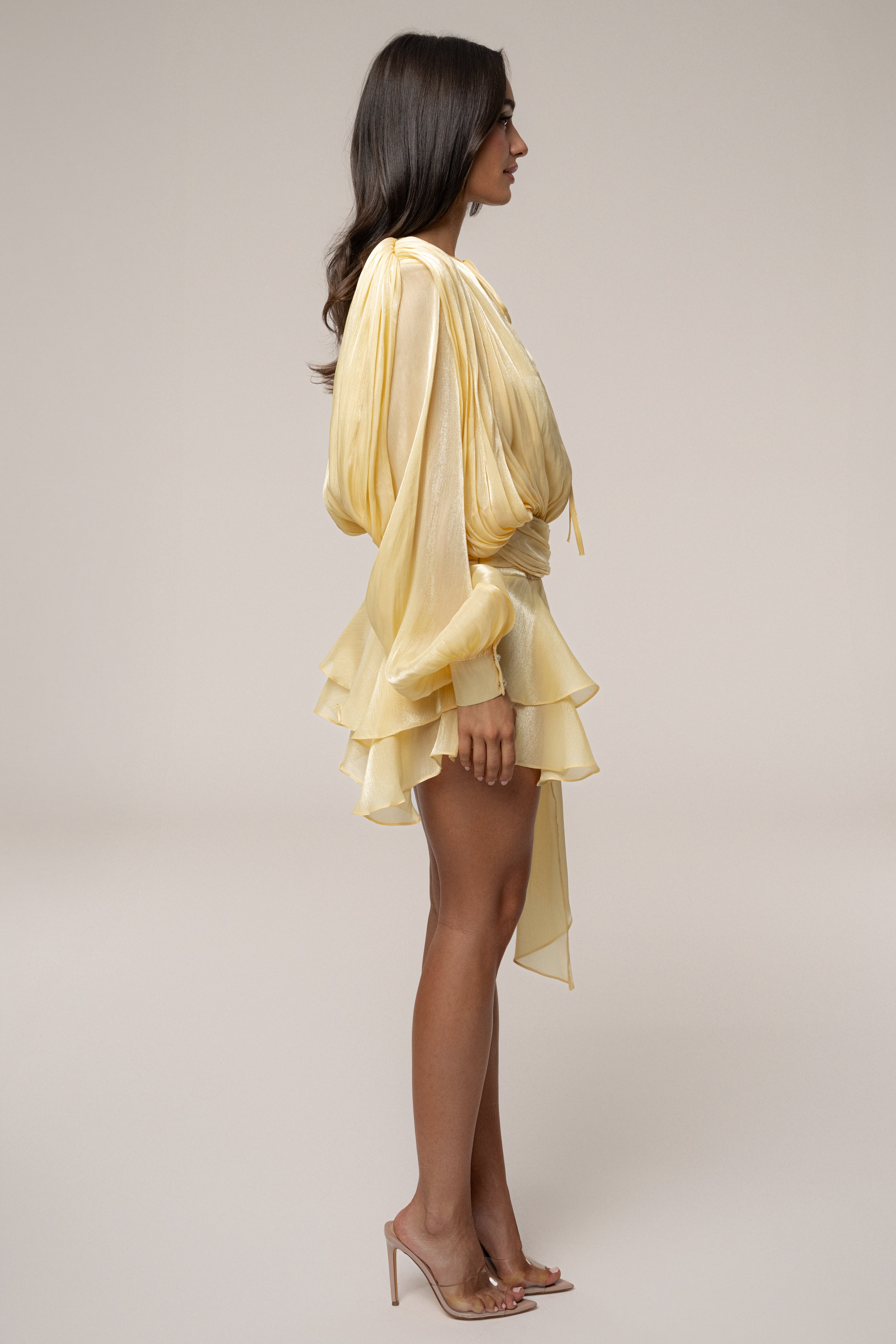 Yellow Pure Glow Draped Mini Dress - JLUXLABEL