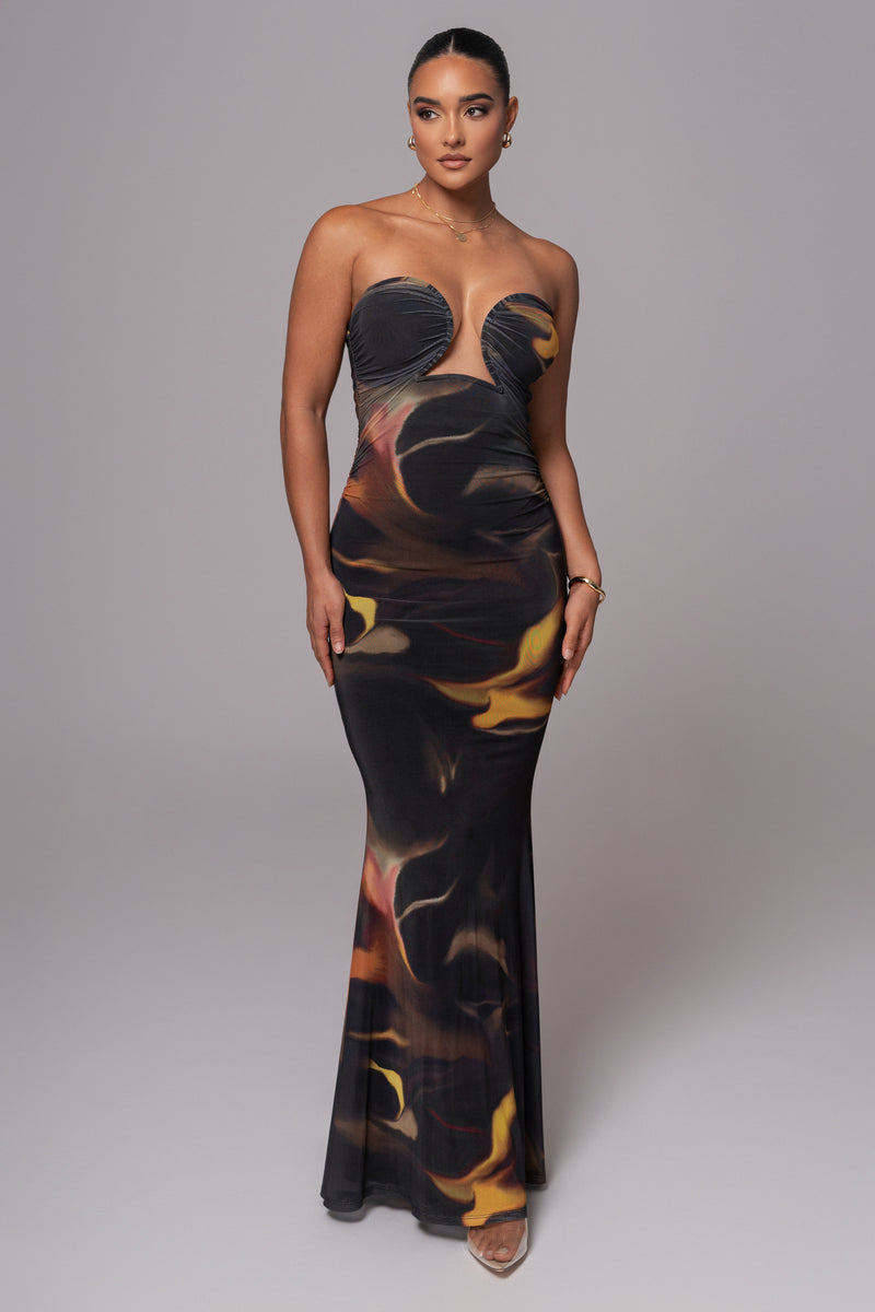 Black/Yellow Bethany Strapless Maxi Dress