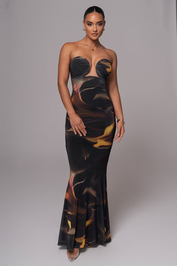 Black/Yellow Bethany Strapless Maxi Dress