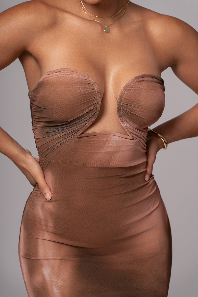 Brown Abstract Bethany Strapless Maxi Dress