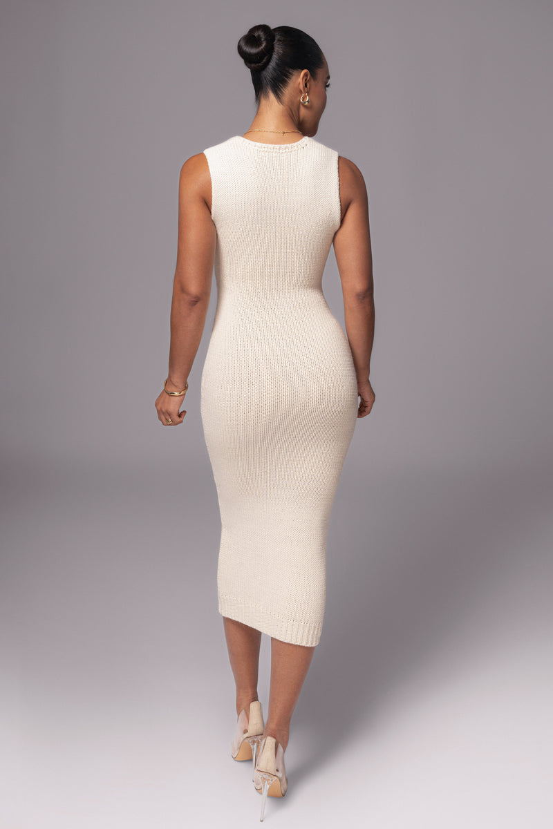 Ivory Sleeveless Cable Knit Dress