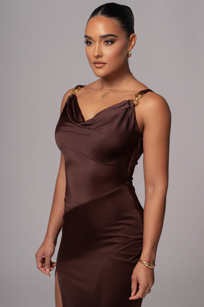 Chocolate Cowl Neck Chain Dress