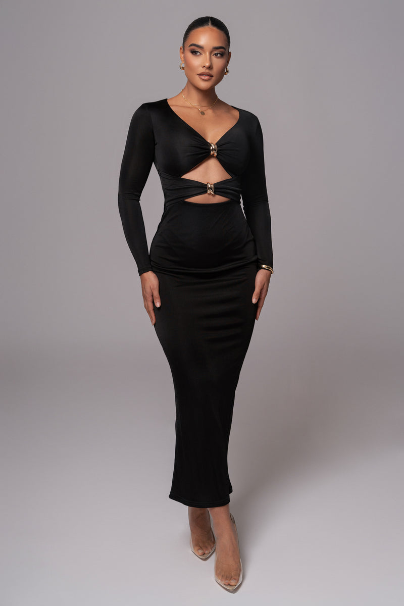 Robe maxi découpée noire Soiree