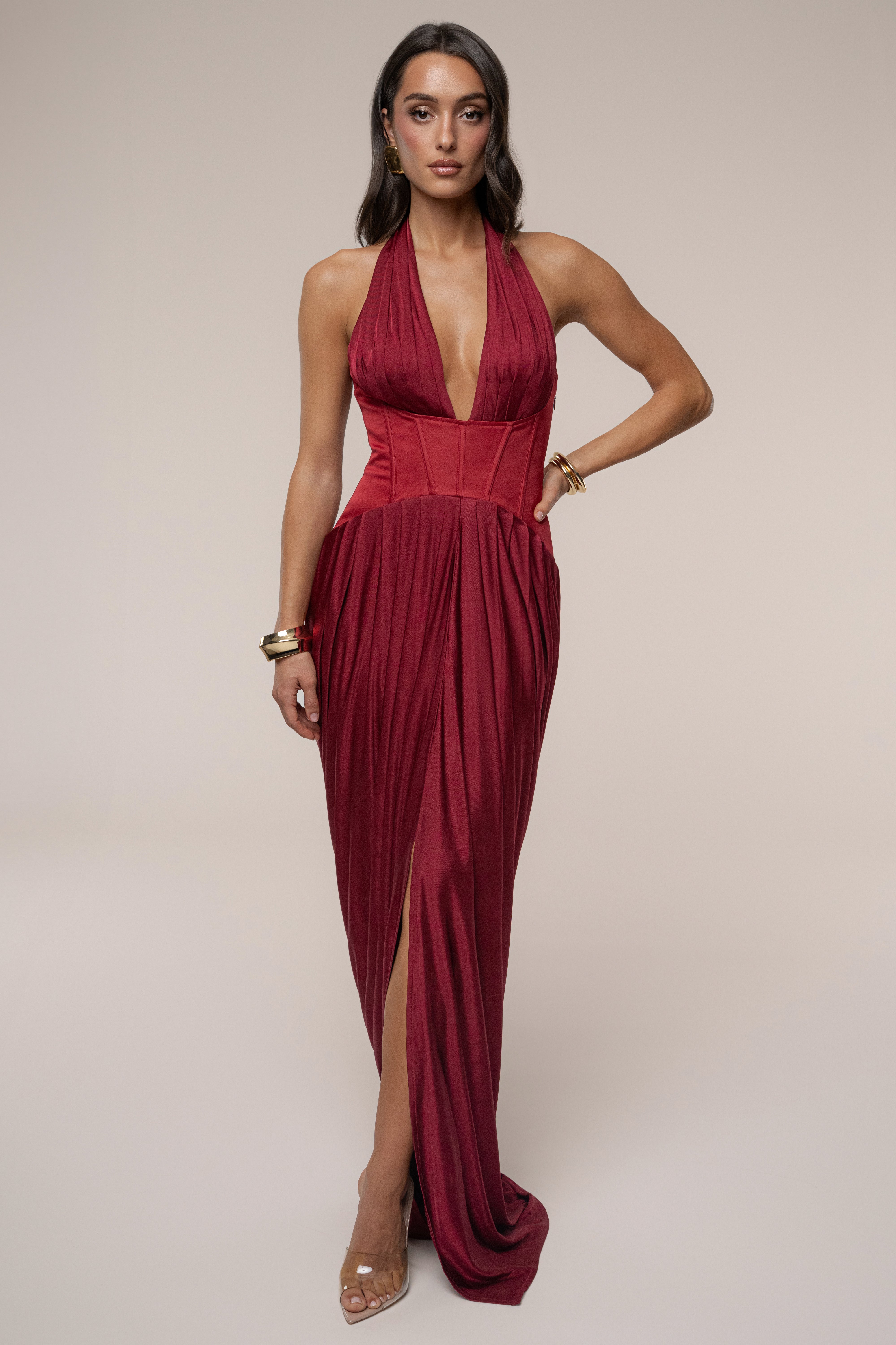 Burgundy Drape And Destiny Maxi Dress