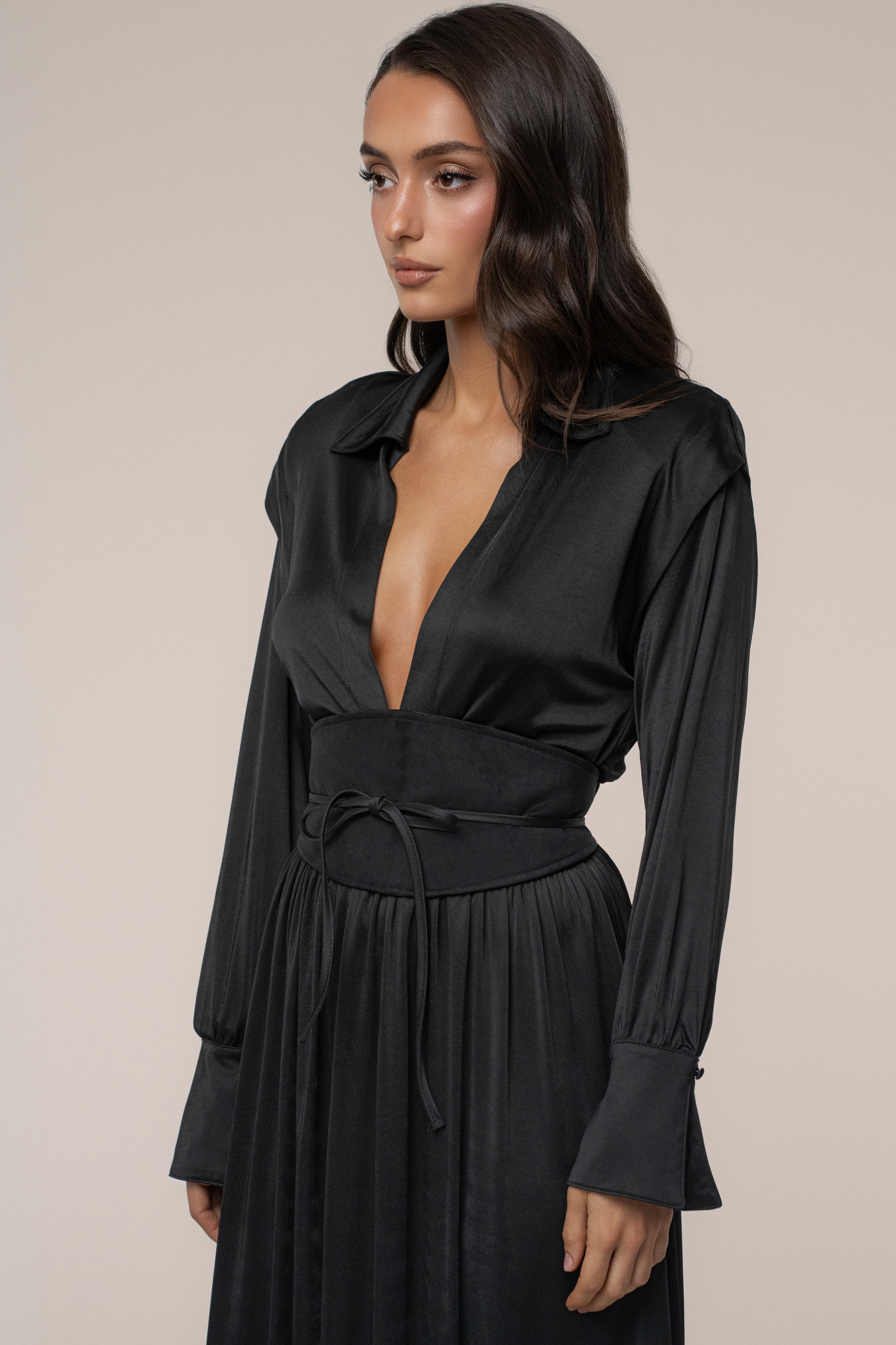Black High Line Collar Maxi Dress