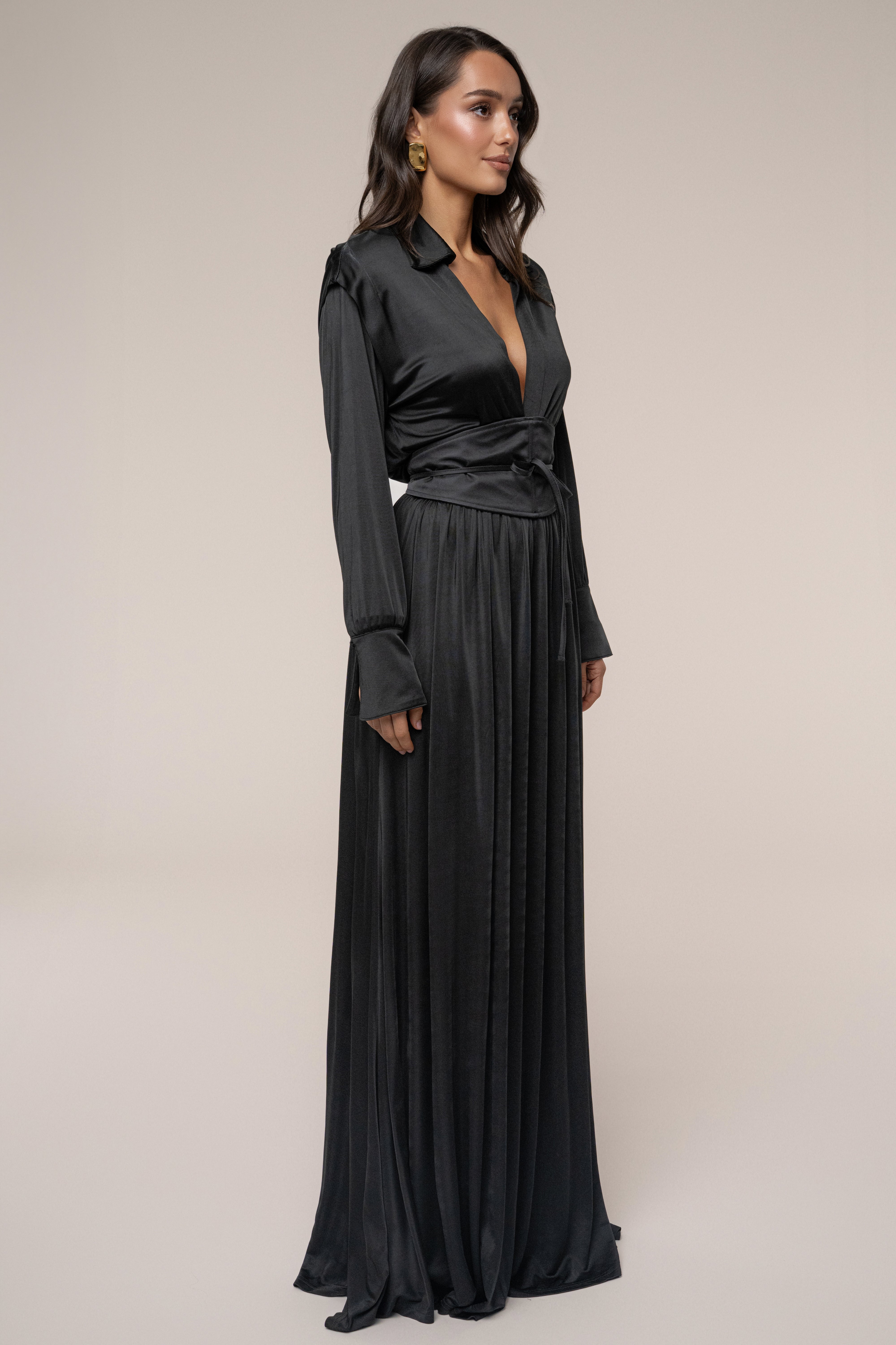 Black High Line Collar Maxi Dress