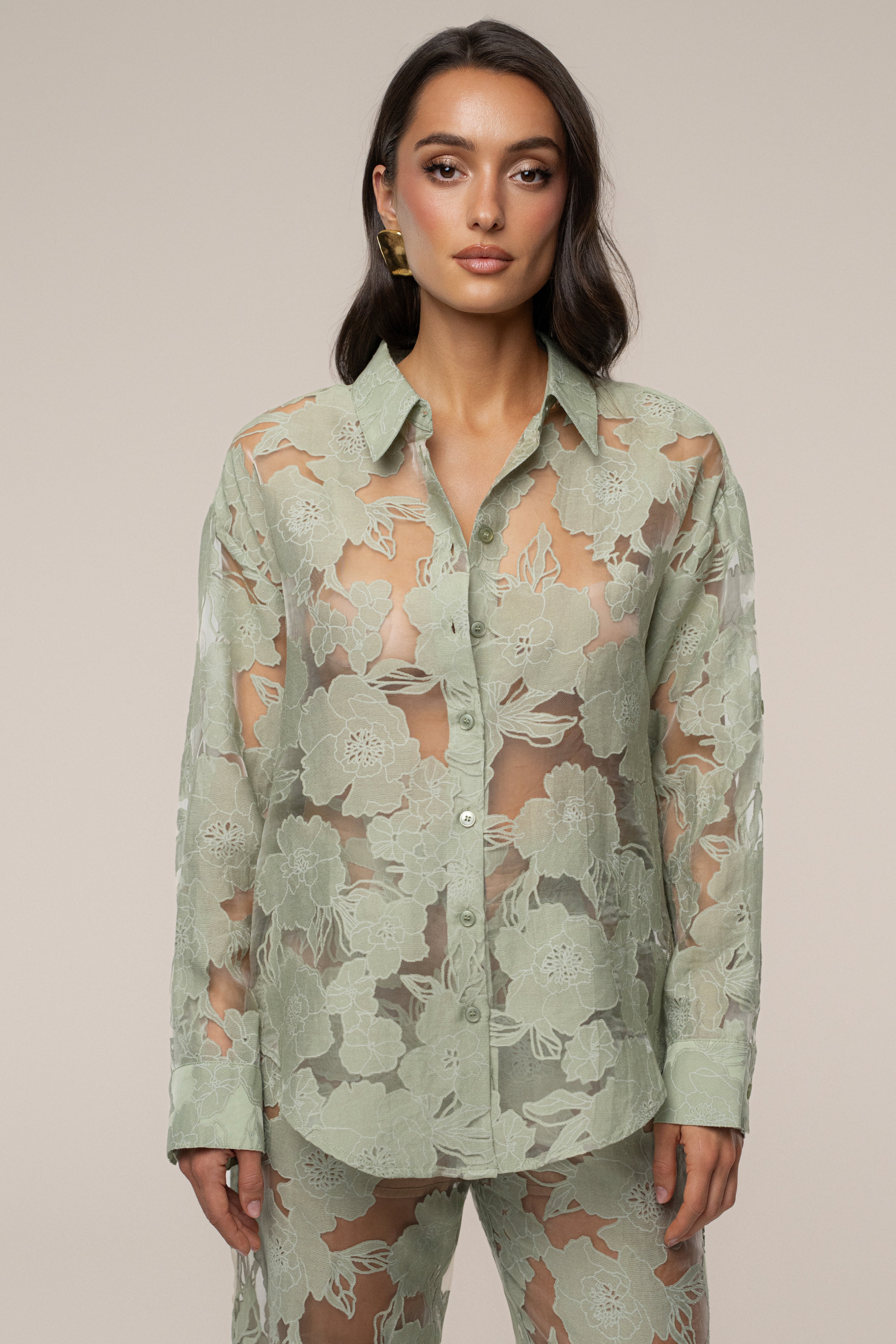 Sage Organza Floral Blouse