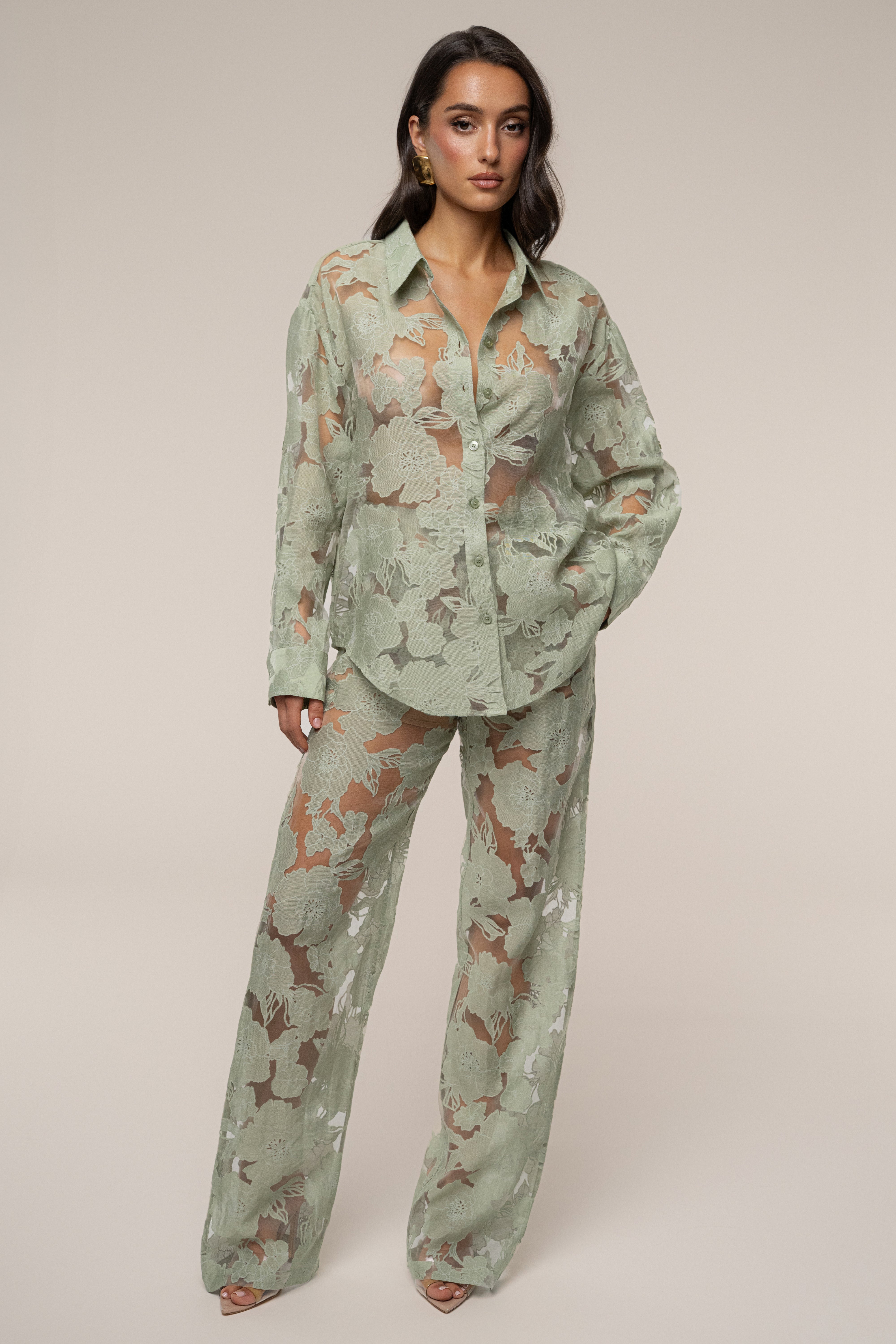 Sage Organza Floral Blouse