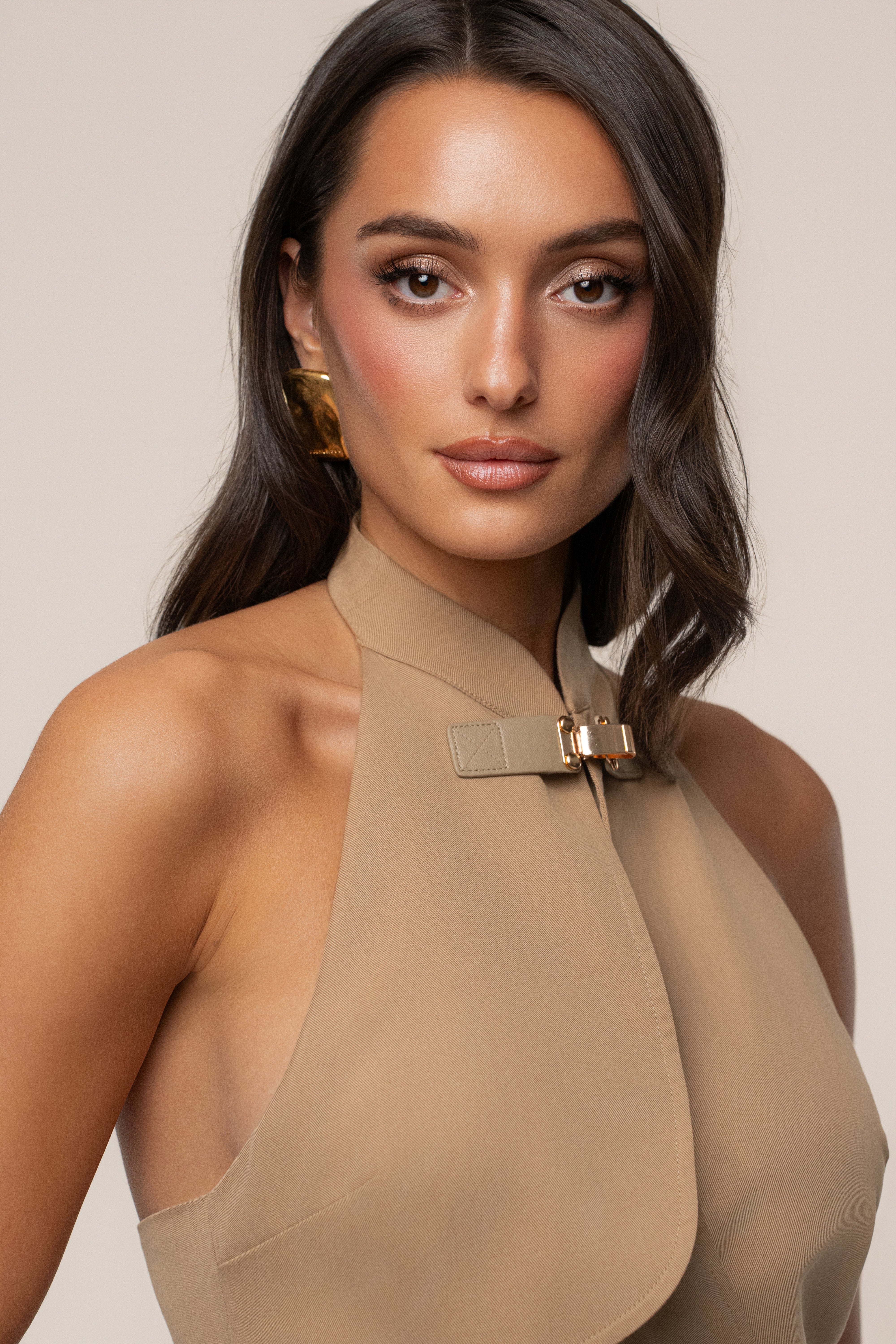 Tan Aria Keyhole Maxi Dress