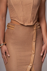 Tan Textured Mystique Midi Skirt