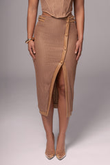 Tan Textured Mystique Midi Skirt