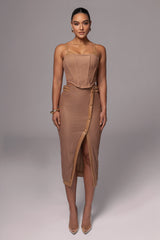 Tan Textured Mystique Midi Skirt