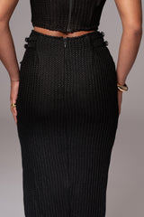 Black Textured Mystique Midi Skirt