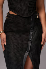 Black Textured Mystique Midi Skirt