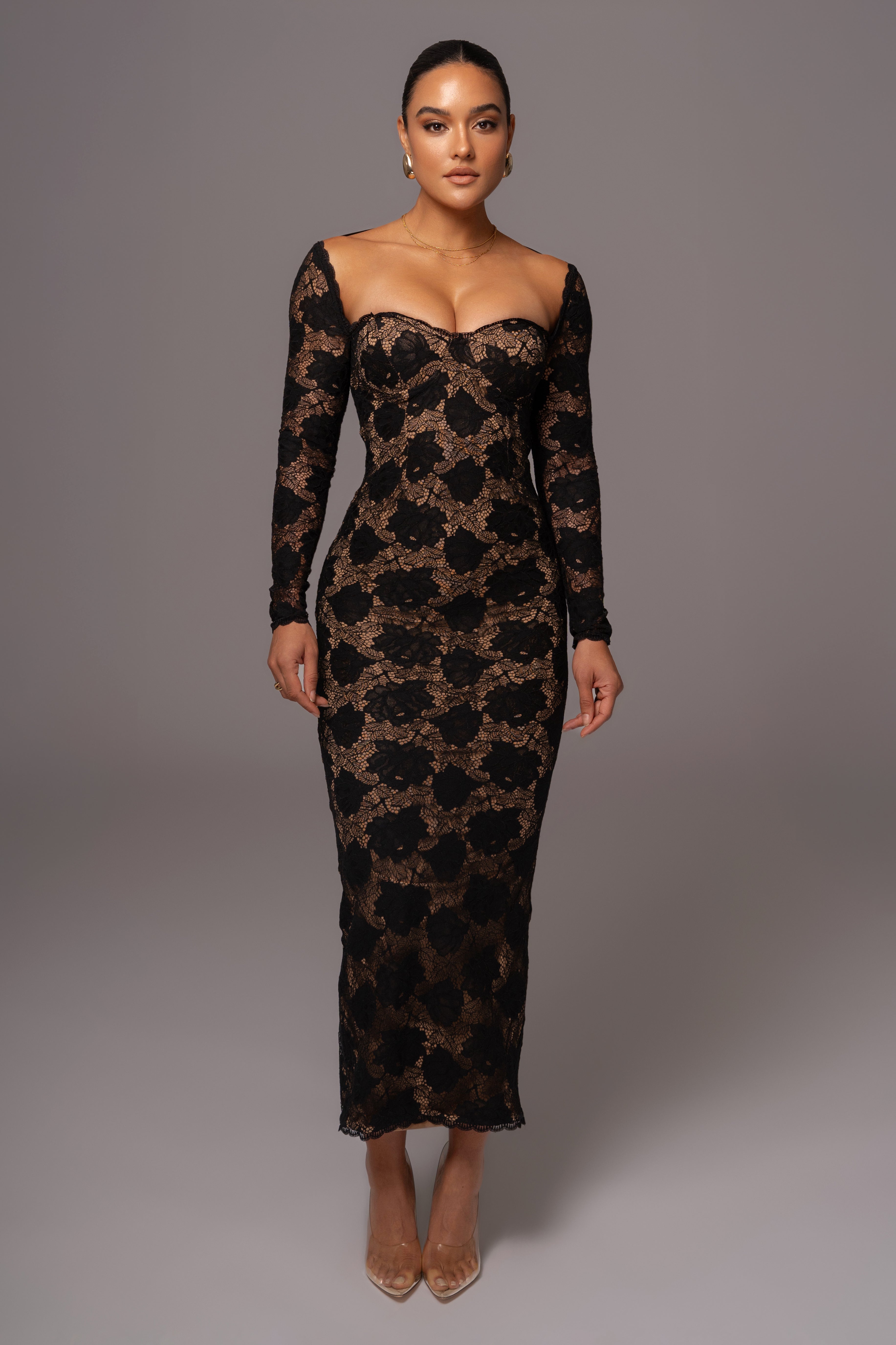 Black Lace Sweetheart Maxi Dress