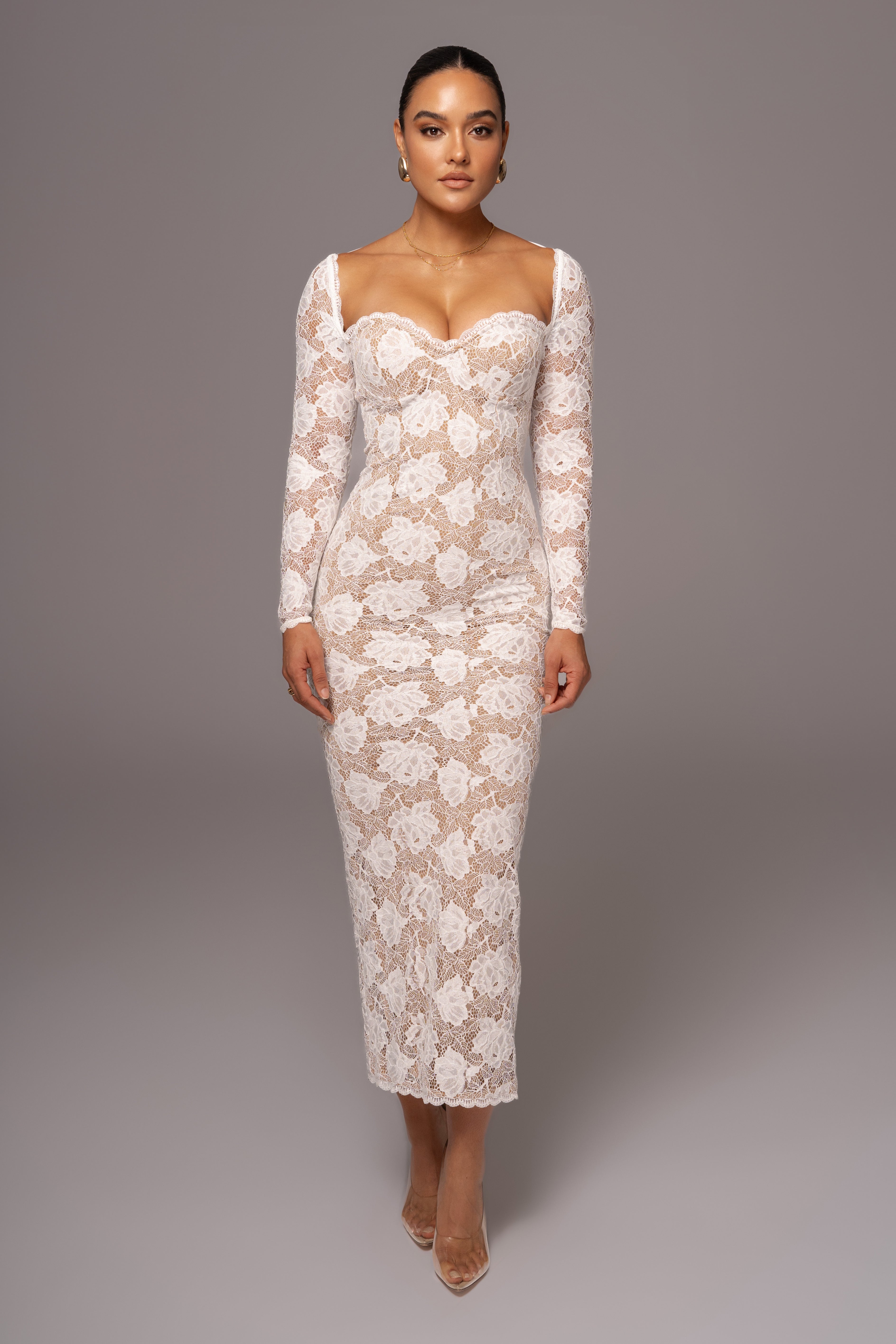 Ivory Lace Sweetheart Maxi Dress - JLUXLABEL