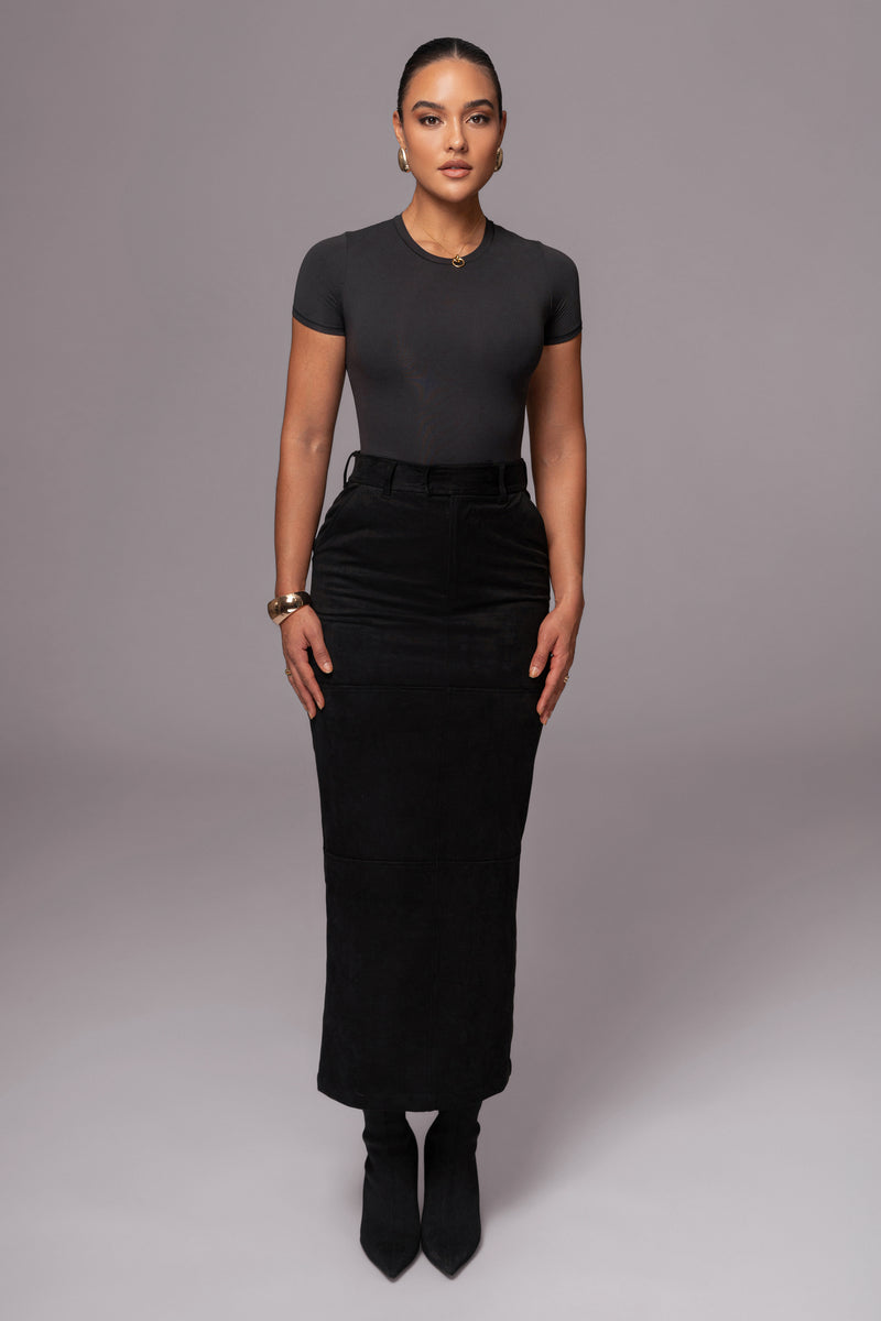 Black Joy Suede Maxi Skirt