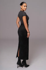 Black Joy Suede Maxi Skirt