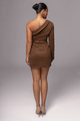 Chocolate One Shoulder Suede Blazer Dress