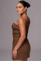 Chocolate One Shoulder Suede Blazer Dress