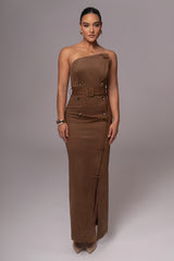 Chocolate Xena Suede Maxi Dress