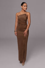 Chocolate Xena Suede Maxi Dress