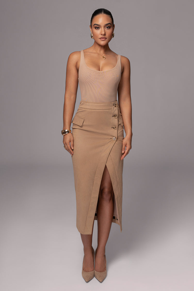 Beige Audrey Suede Midi Skirt