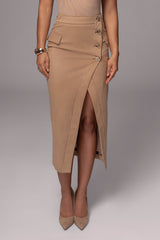 Beige Audrey Suede Midi Skirt