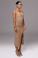 Beige Audrey Suede Midi Skirt