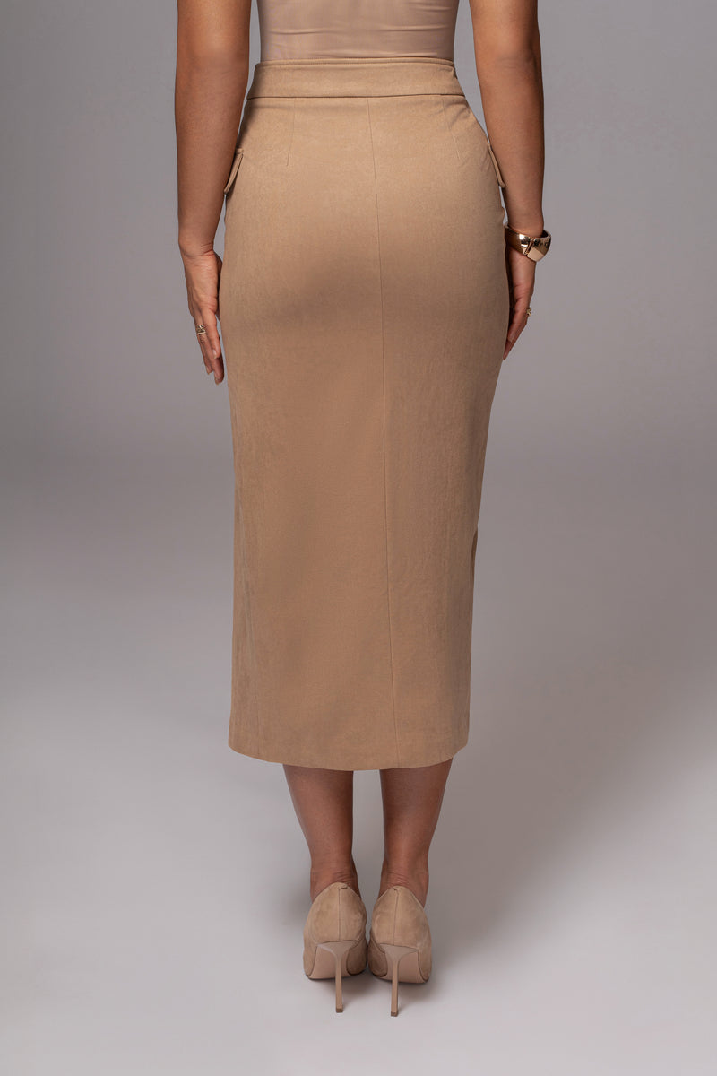 Beige Audrey Suede Midi Skirt