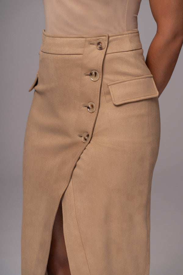 Beige Audrey Suede Midi Skirt