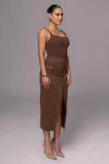 Chocolate Audrey Suede Midi Skirt