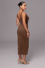 Chocolate Audrey Suede Midi Skirt