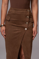 Chocolate Audrey Suede Midi Skirt